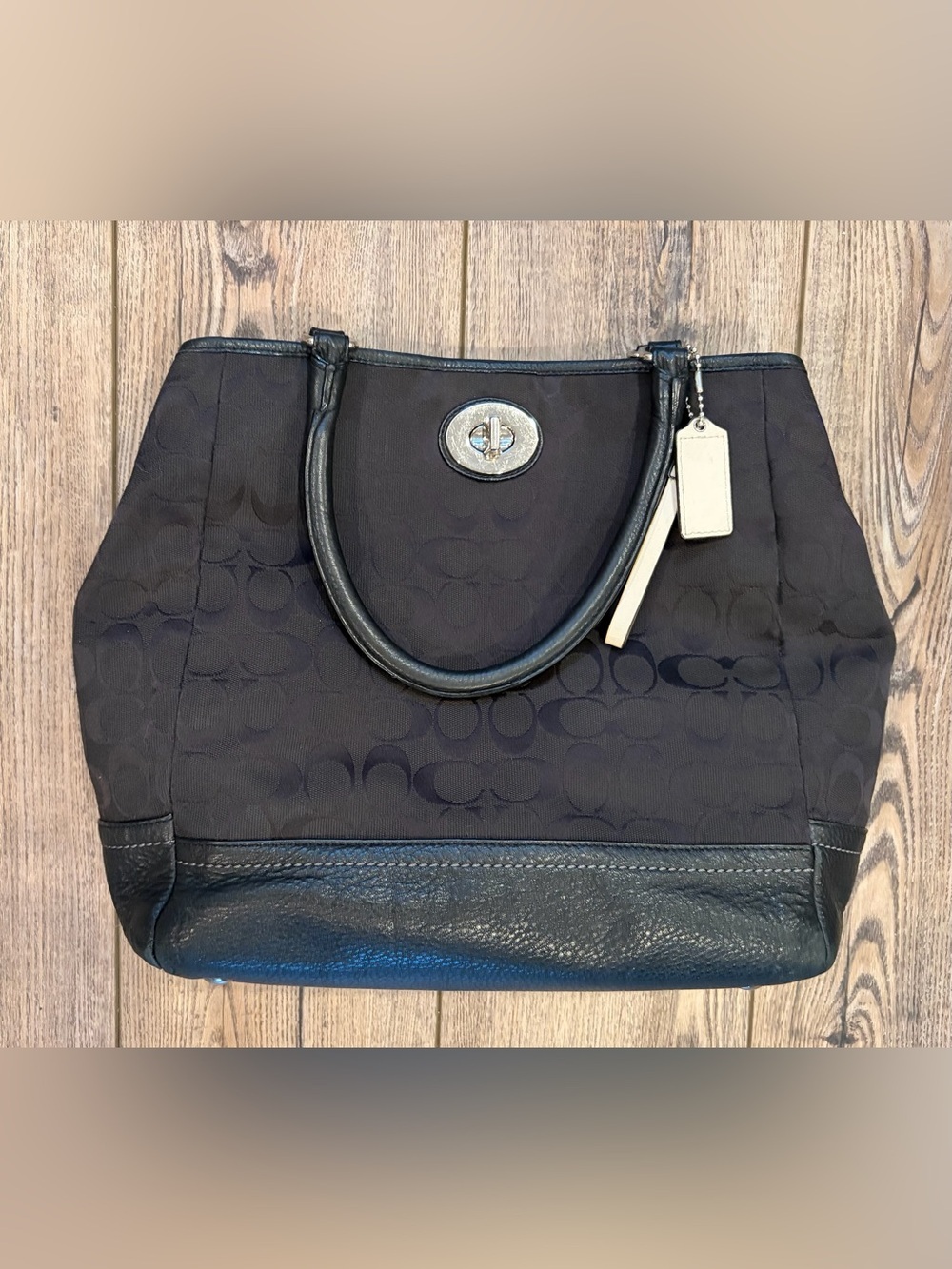 Coach Black Signature Canvas & Leather Tote Bag F23264